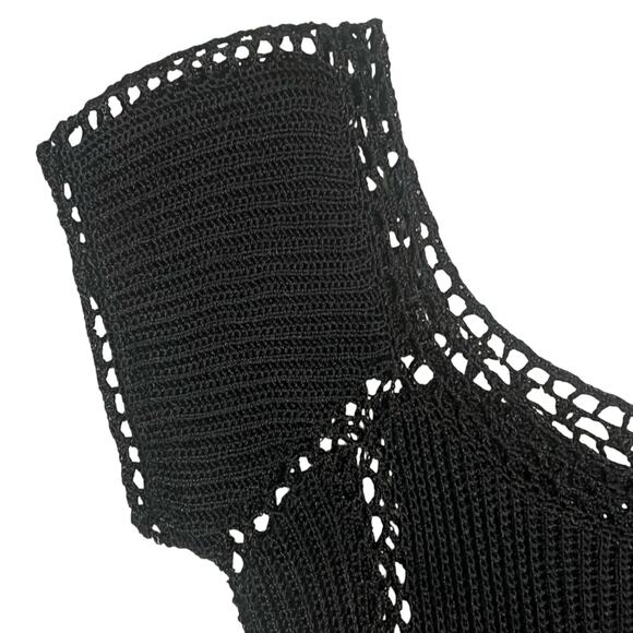 Hugo Buscati Black Crochet Knit Form-Fitting Dress Boho Festival Whimsygoth 90s - Picture 4 of 9